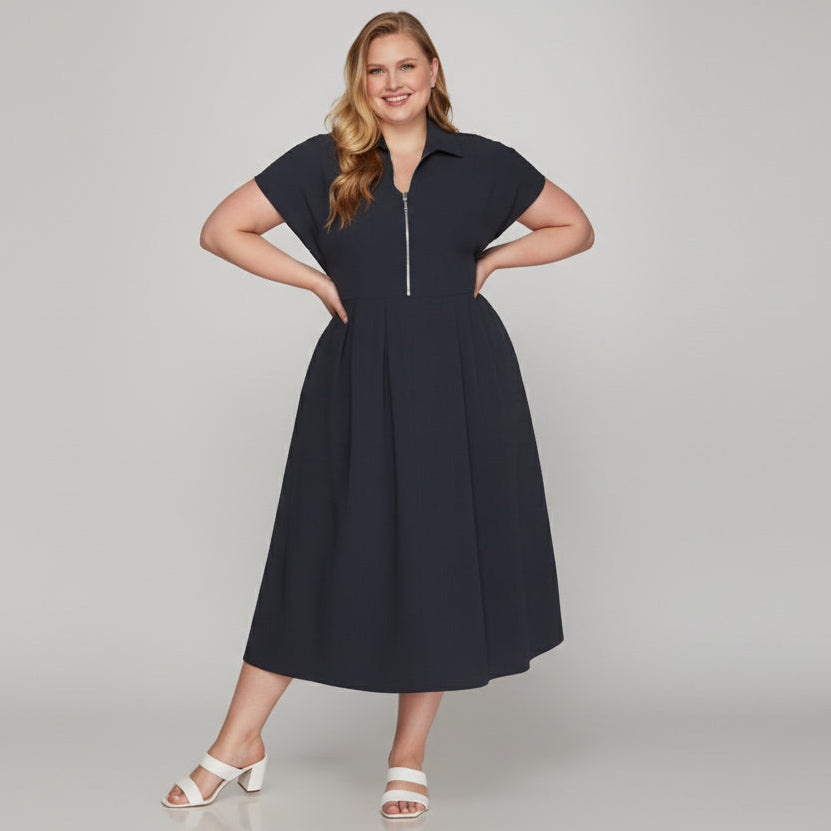 Plus Drop Sleeve Zip Up Dress