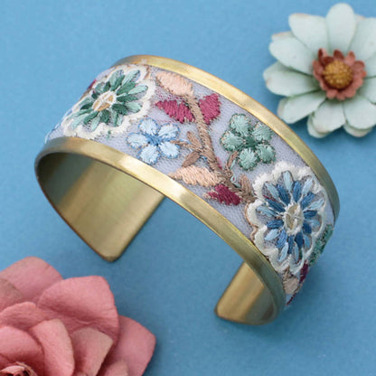 Pastel Flowers Embroidered Cuff Bracelet