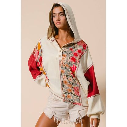 Knit and Print Mixed Hoodie