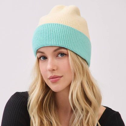 Two Toned Color Ribbed Beanie