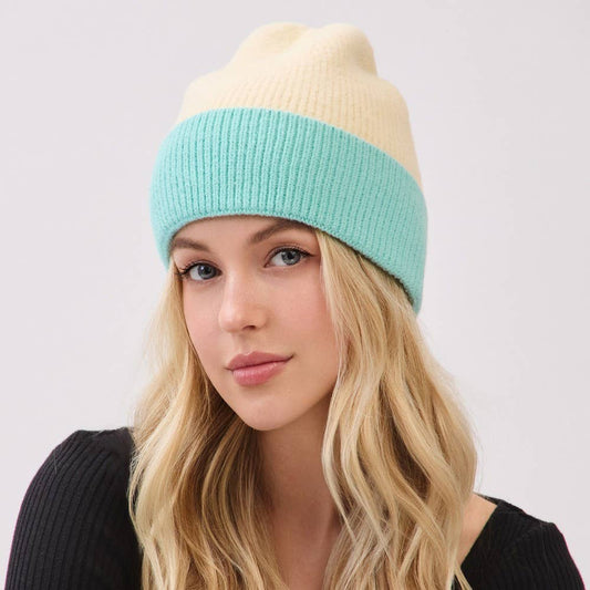 Two Toned Color Ribbed Beanie