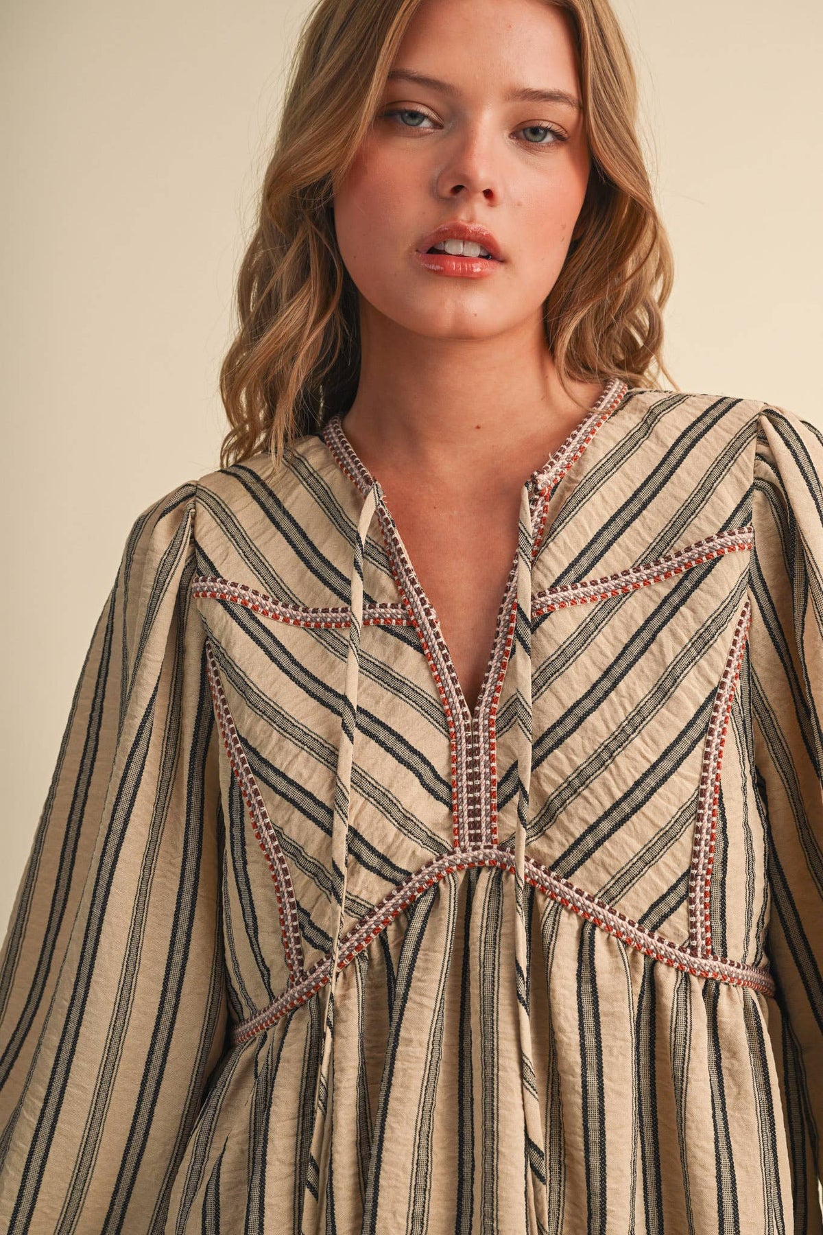 Striped Mini Dress With Contrast Rope