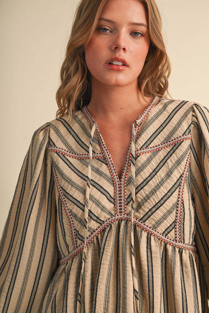 Striped Mini Dress With Contrast Rope