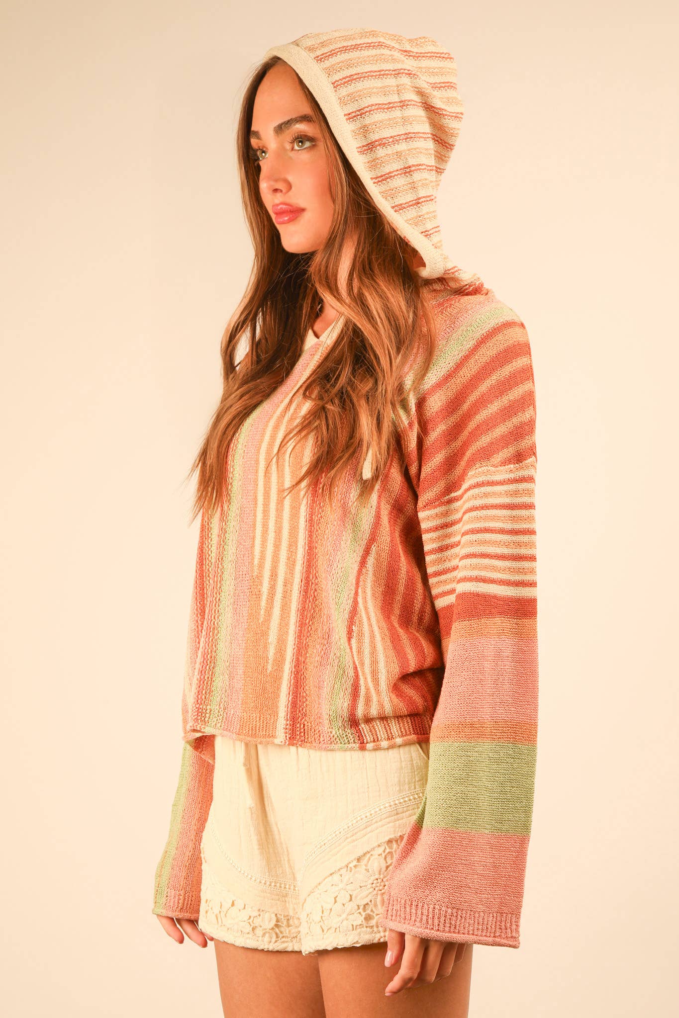 Multi Color Stripe Summer Knit Sweater Hoodie Top