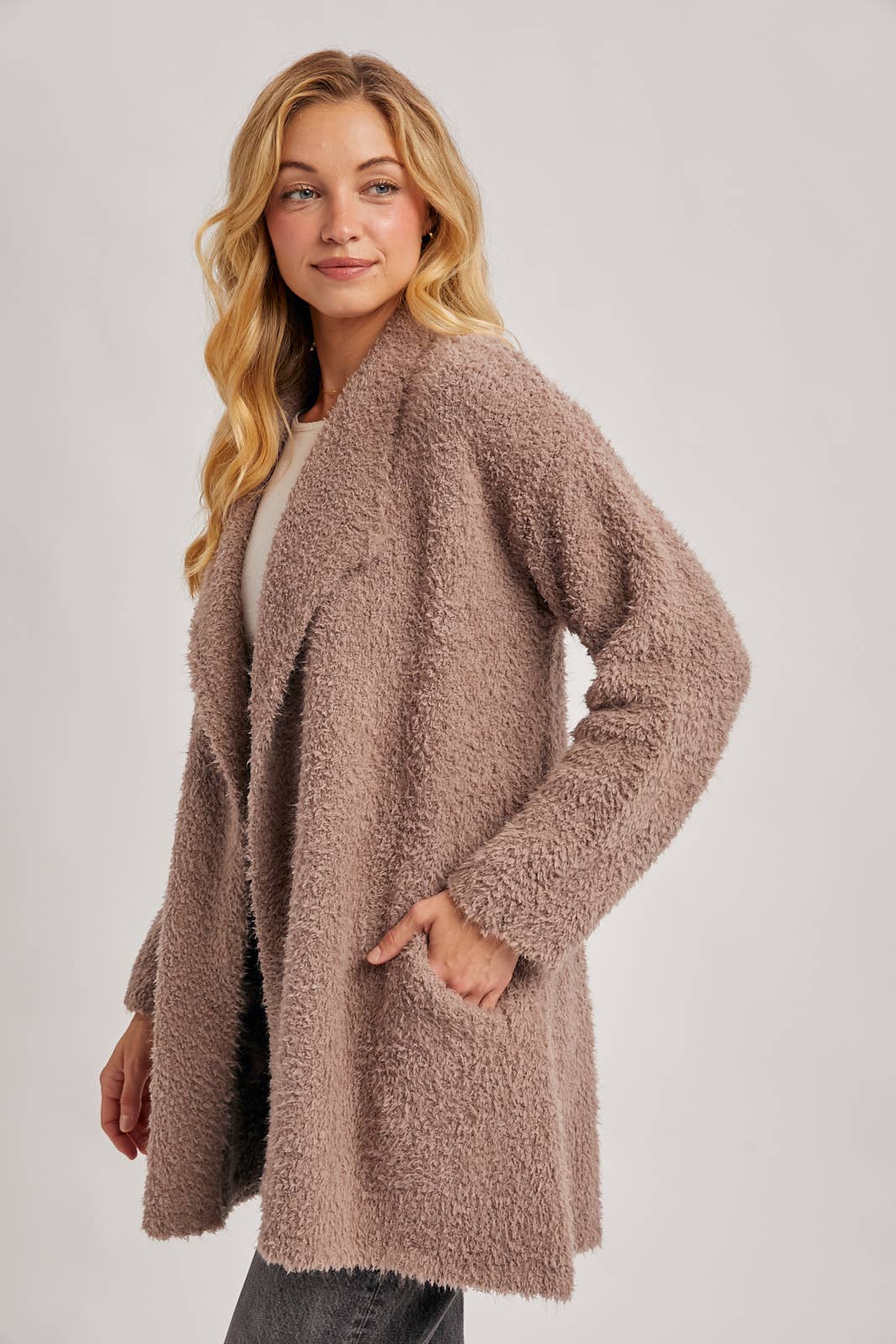 Fuzzy Drape Front Cardigan