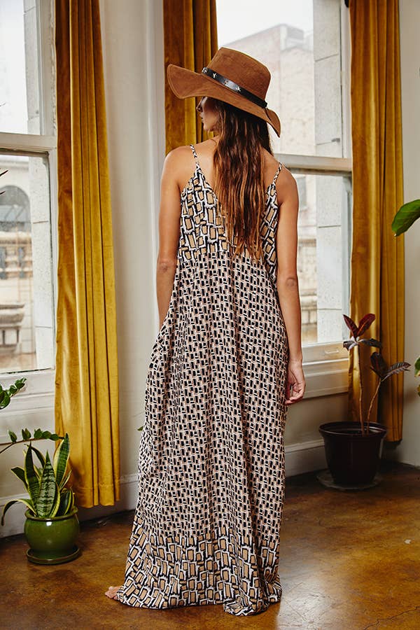 Geometric Print Maxi Slip Dress