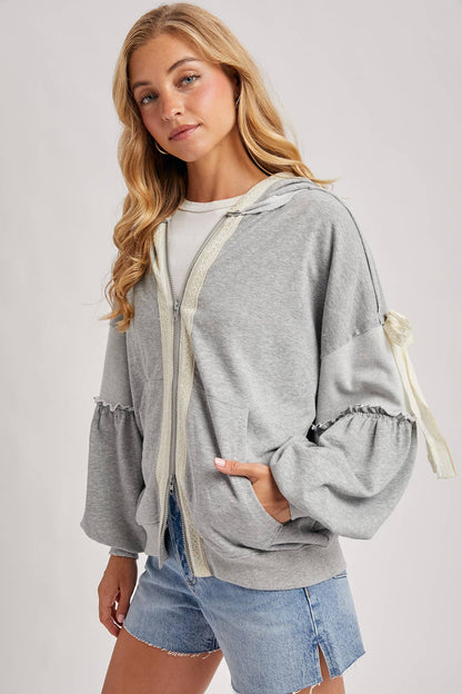 Lace Trimmed Zip Up