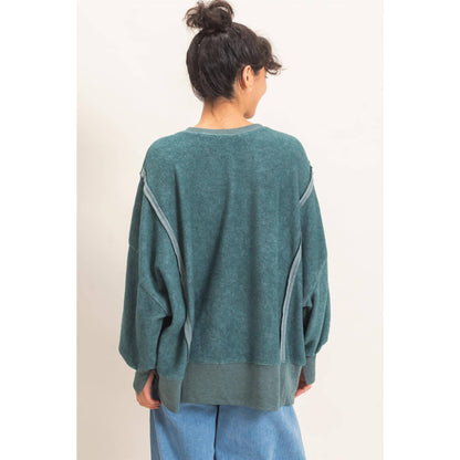 Oversized Raw Edge Crew Neck Sweatshirt