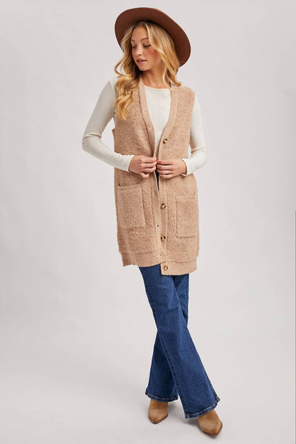 Button Down V-Neck Teddy Knit Vest