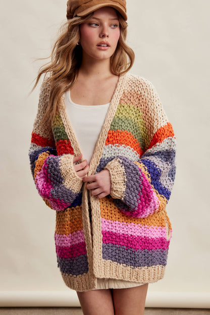 Rainbow Hand-Crochet Open Cardigan