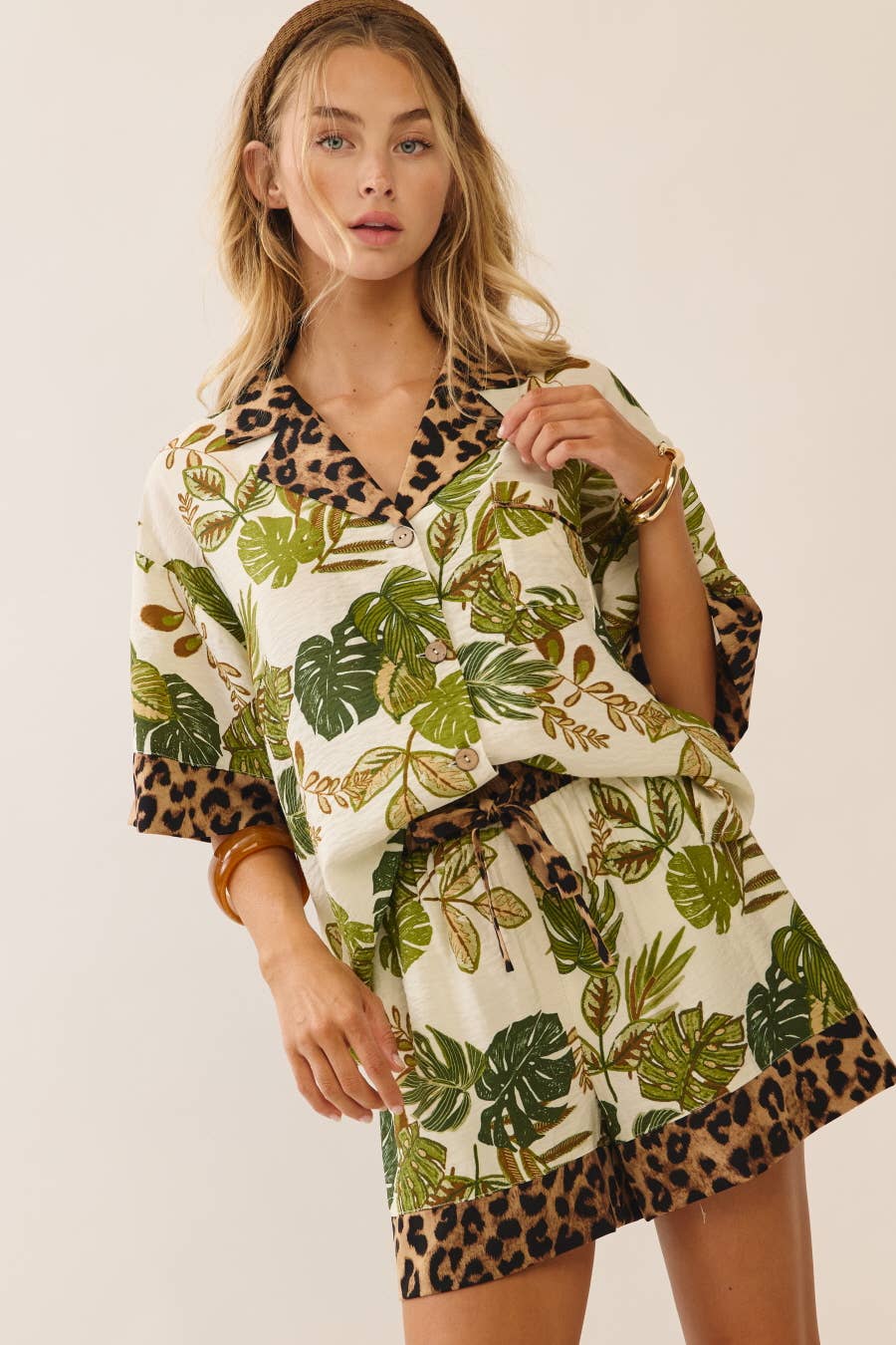 Mixed Print Button-Up Set