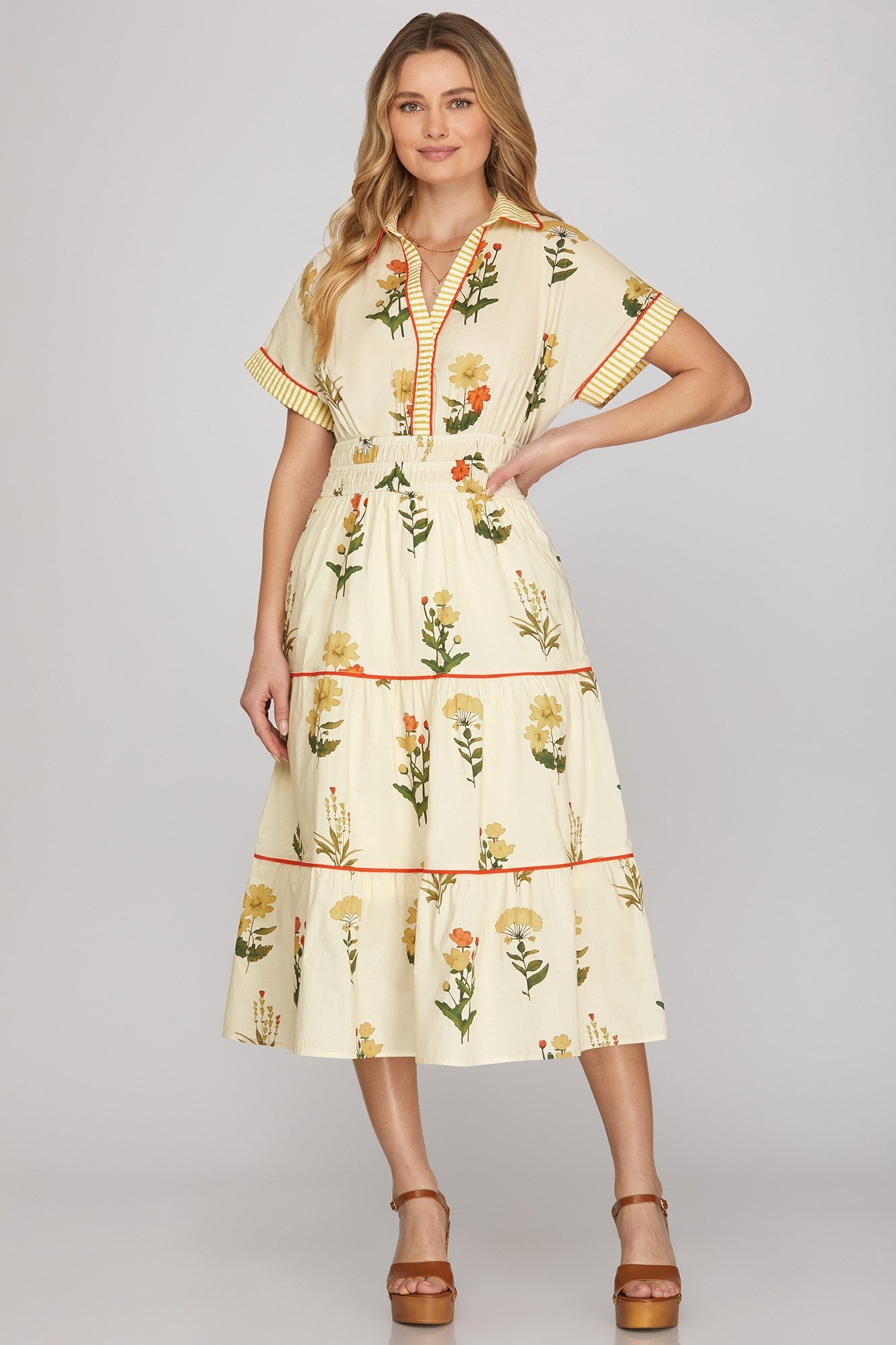 Contrast Cuff Midi Dress