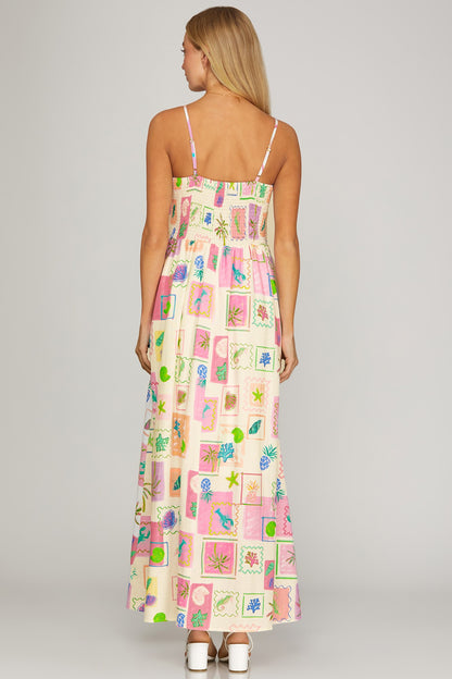 Cami Seashell Printed Maxi Dress with Pockets