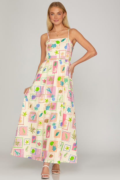 Cami Seashell Printed Maxi Dress with Pockets