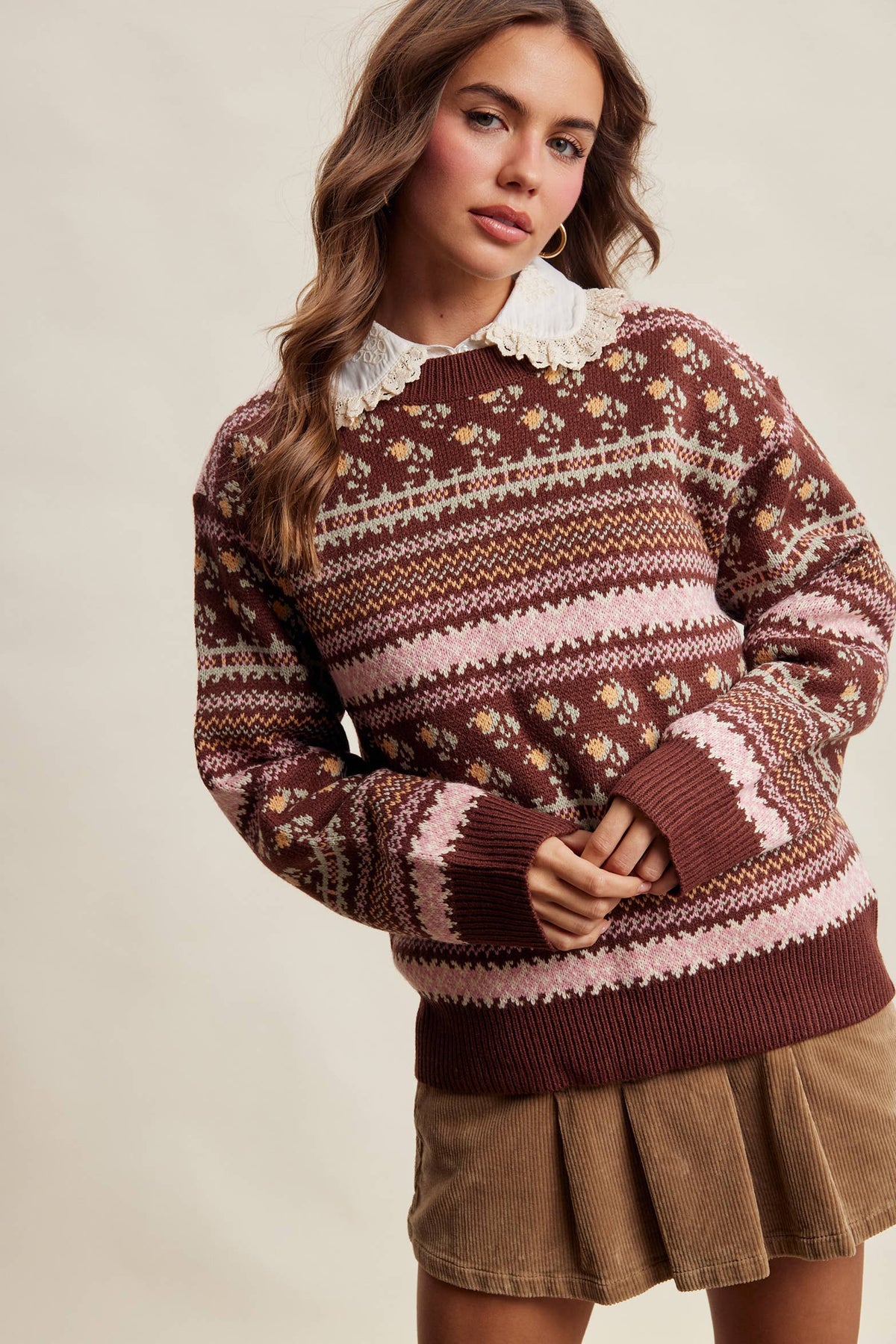 Fair Isle Floral Knit Sweater