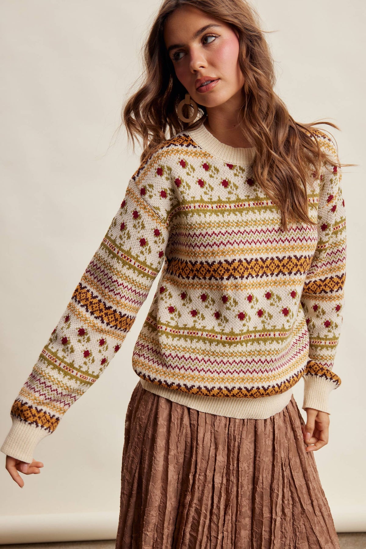 Fair Isle Floral Knit Sweater