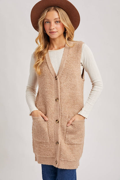 Button Down V-Neck Teddy Knit Vest