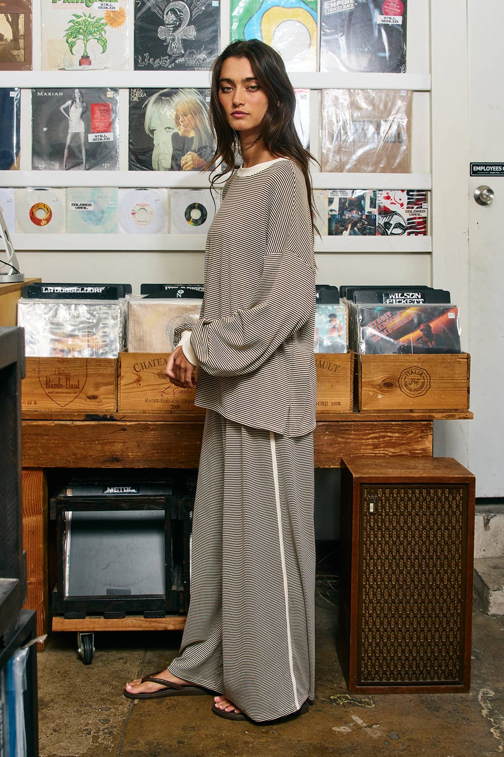 Micro-Stripe Side-Piping Wide-Leg Pants