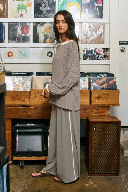 Micro-Stripe Side-Piping Wide-Leg Pants
