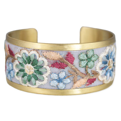 Pastel Flowers Embroidered Cuff Bracelet