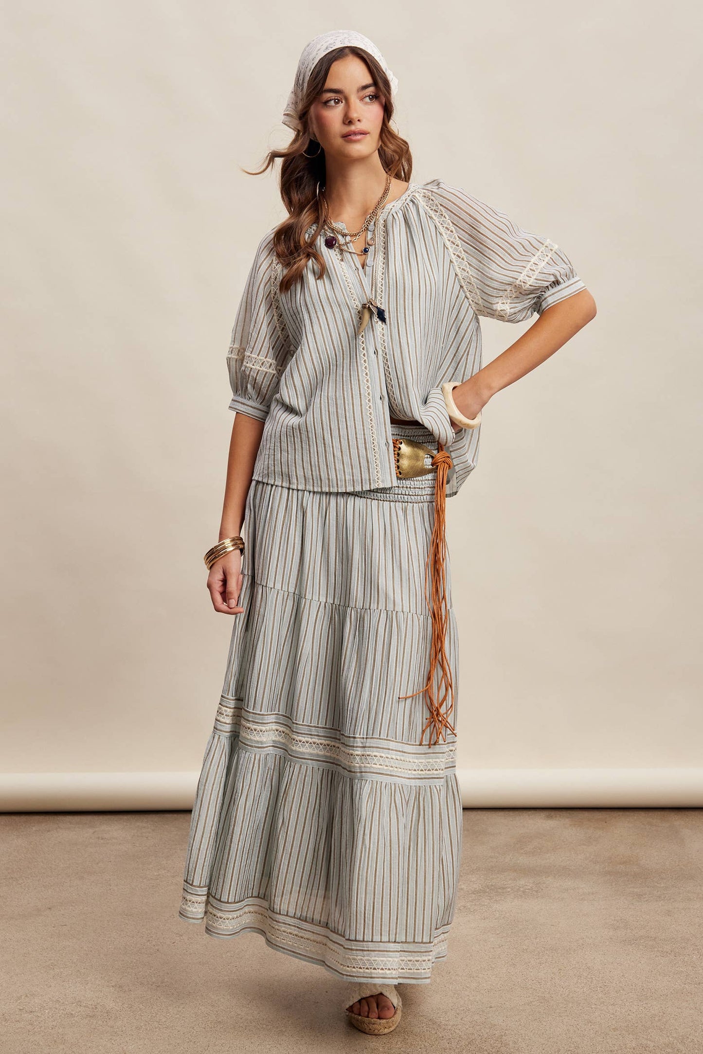 Striped Smocked Maxi Skirt