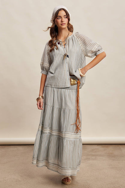 Striped Smocked Maxi Skirt