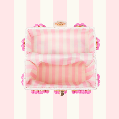 Wicker Bucket Daisy Flower Purse: White + Pearl Daisy