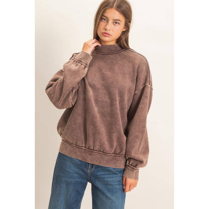 Acid Washed Mock Neck Sweatshirt