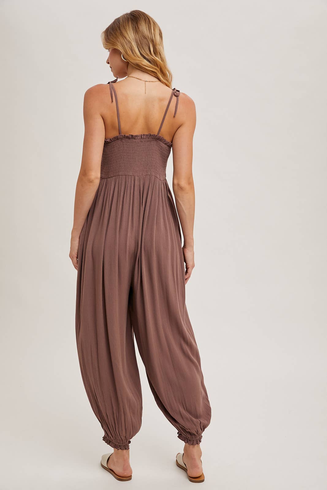 Gauze Smocked Button Front Jumpsuit