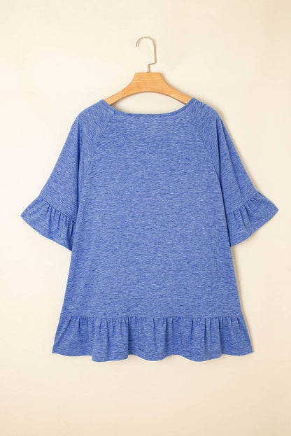 Ruffled Short Sleeve Plus Size Casual Blouse