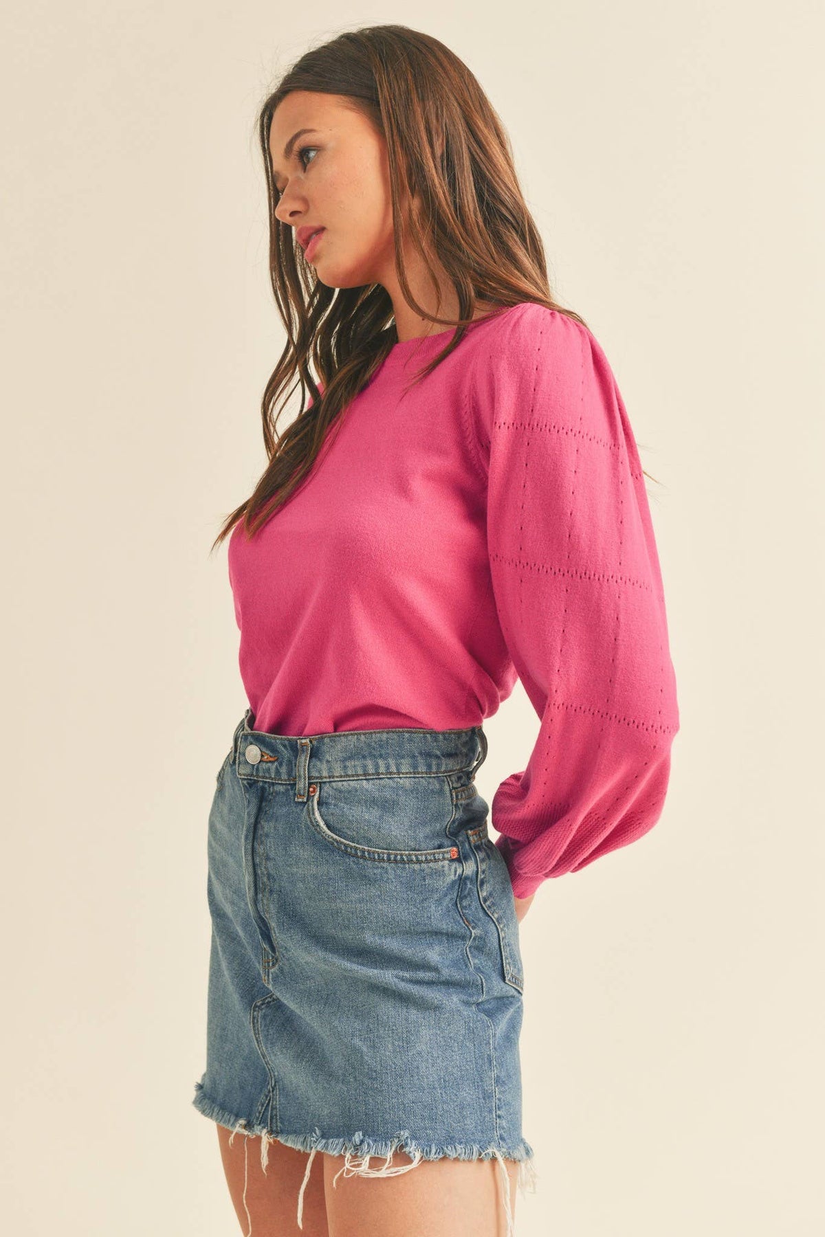 Pointelle Puff Sleeve Sweater