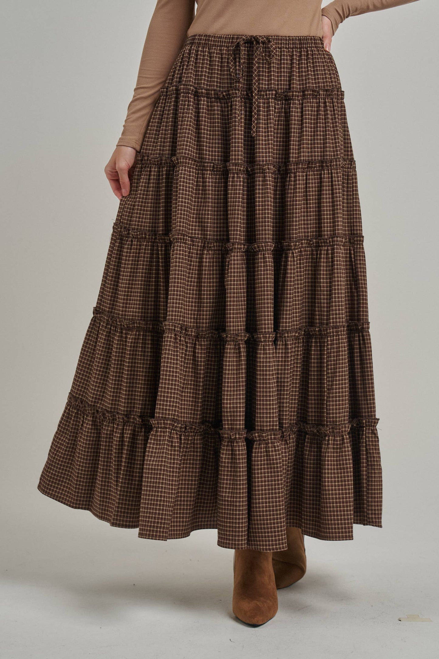Mini Checkered Tiered Maxi Skirt