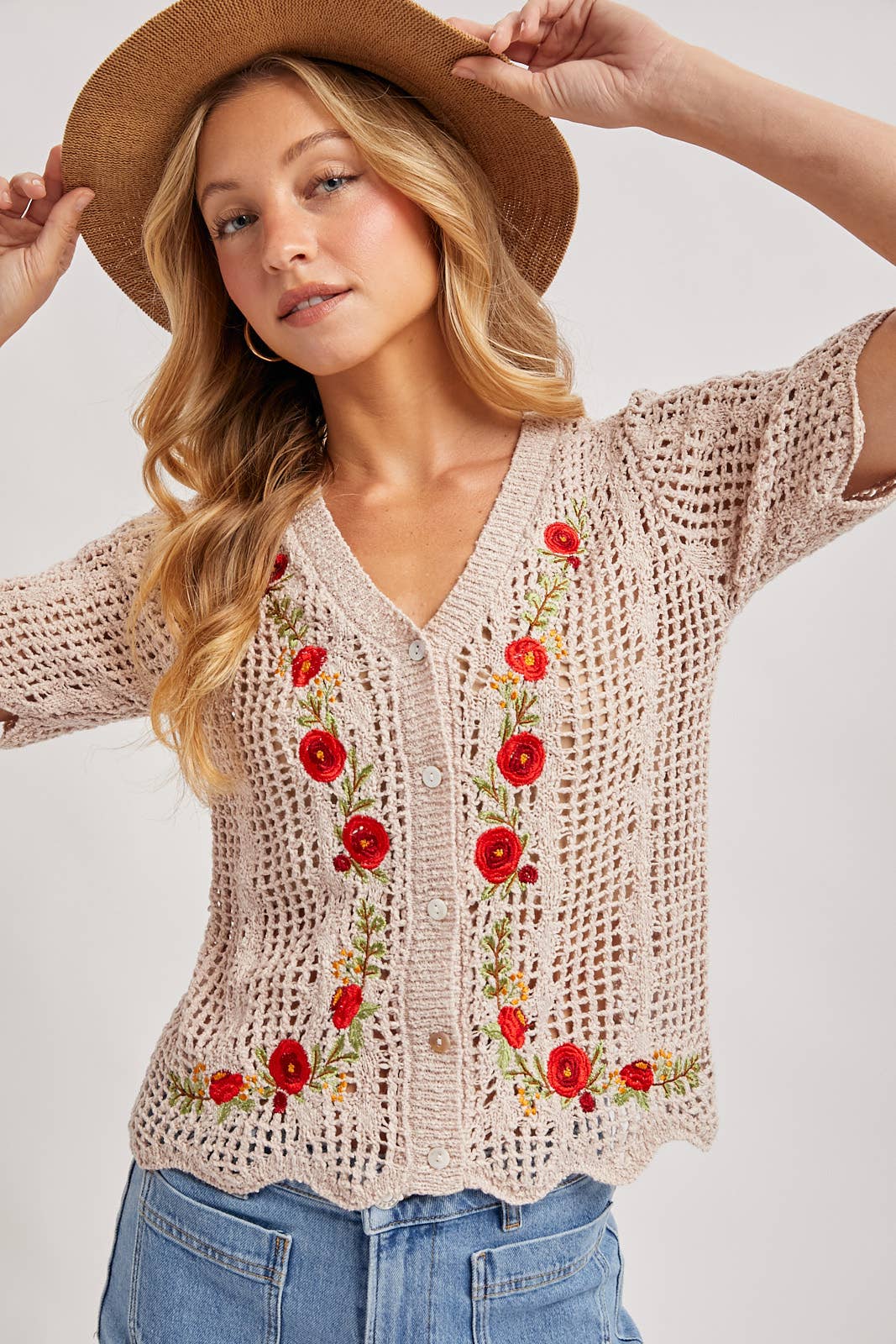 Floral Embroidered Crochet Cardigan