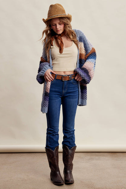 Rainbow Hand-Crochet Open Cardigan