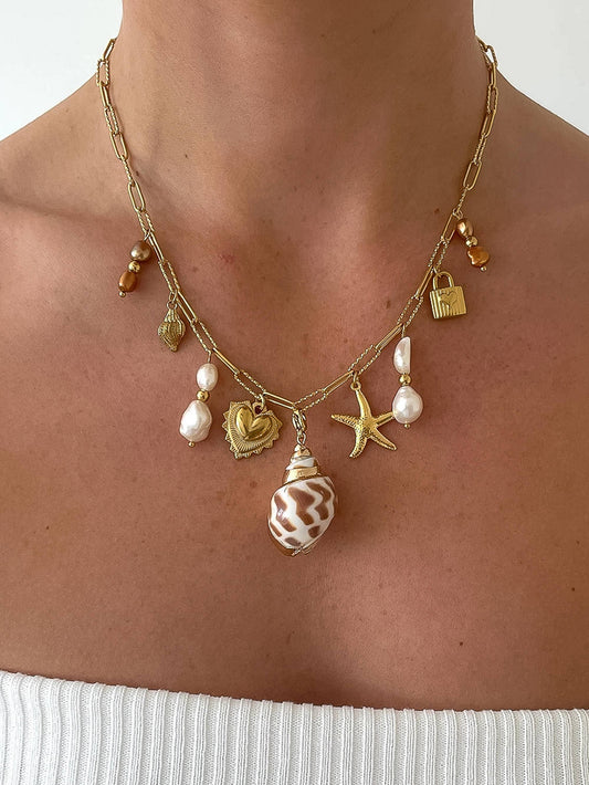 Ophélie Shell and Pearl Charm Necklace