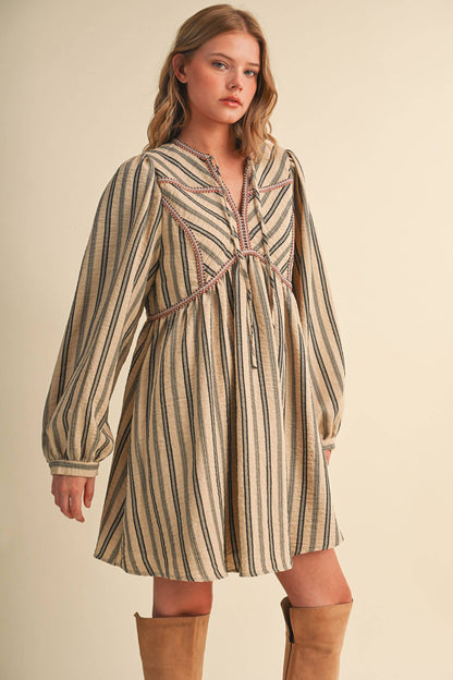 Striped Mini Dress With Contrast Rope