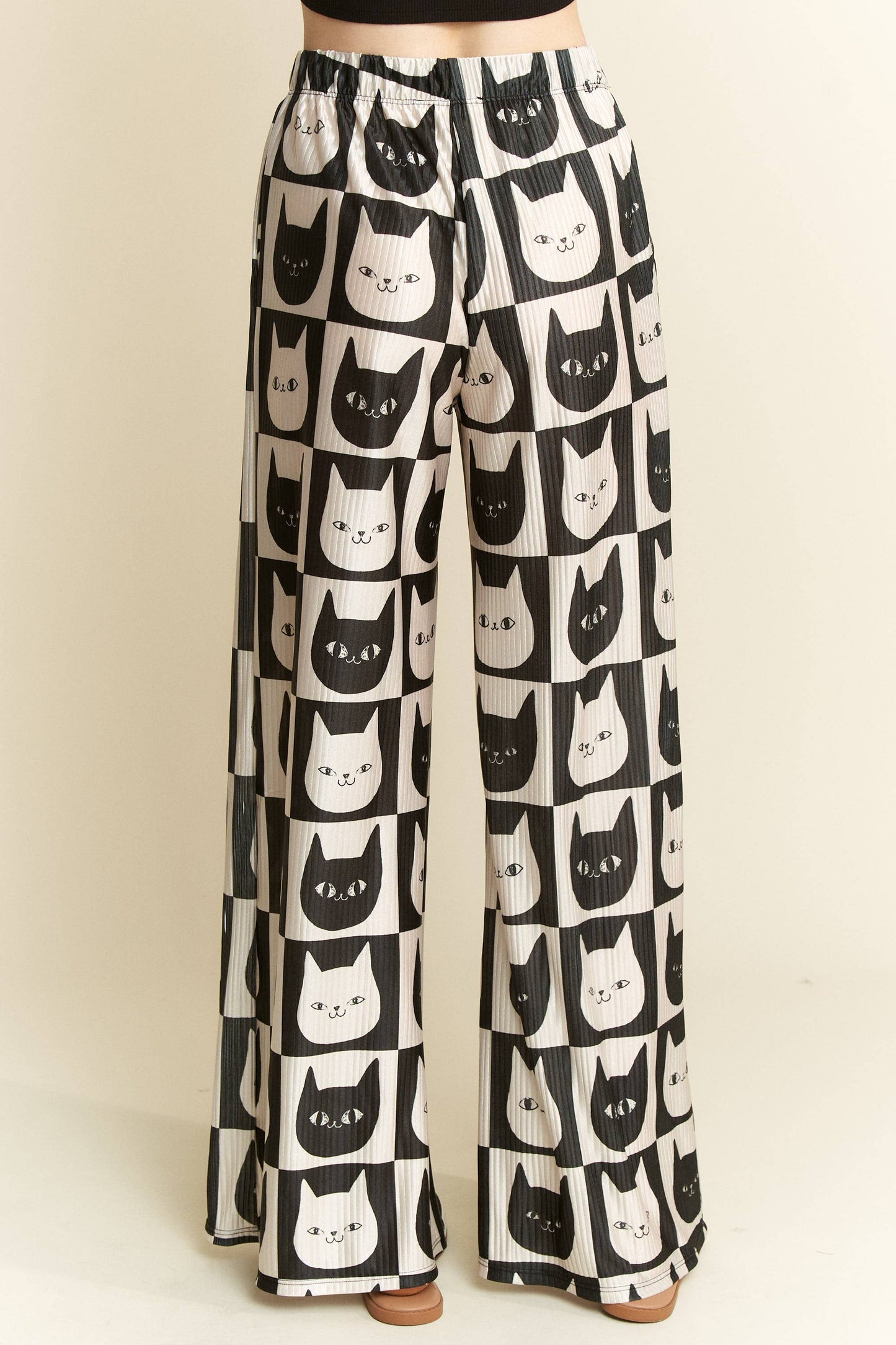 Mid-Rise Cat Face Satin Pants