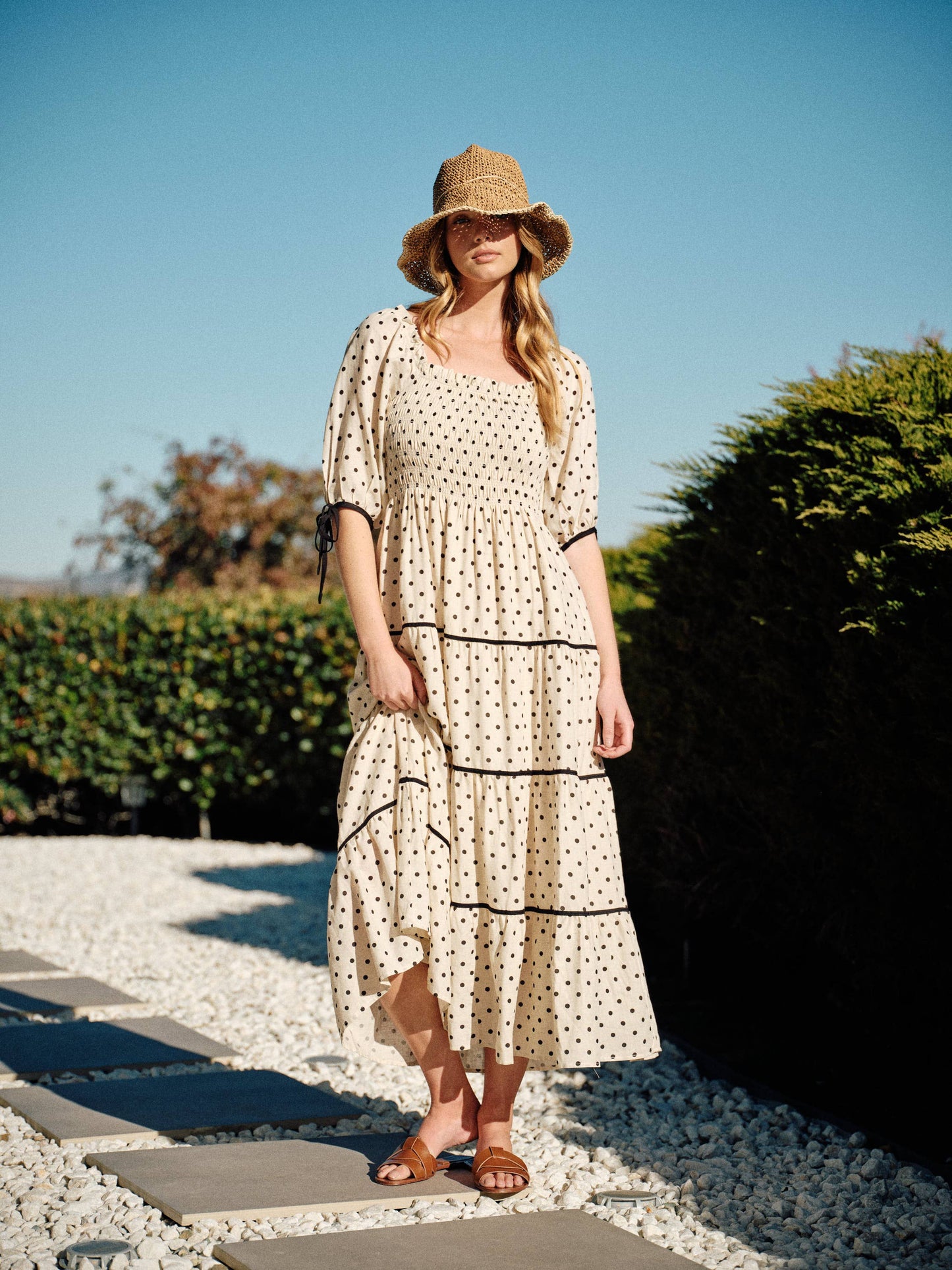Polka Dot Smocked Midi Dress