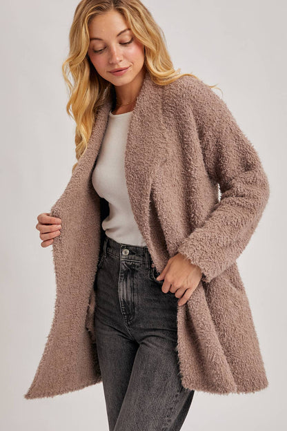 Fuzzy Drape Front Cardigan