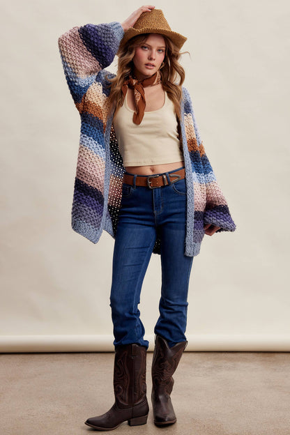 Rainbow Hand-Crochet Open Cardigan
