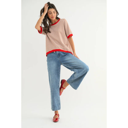 Striped Contrast Knit Top