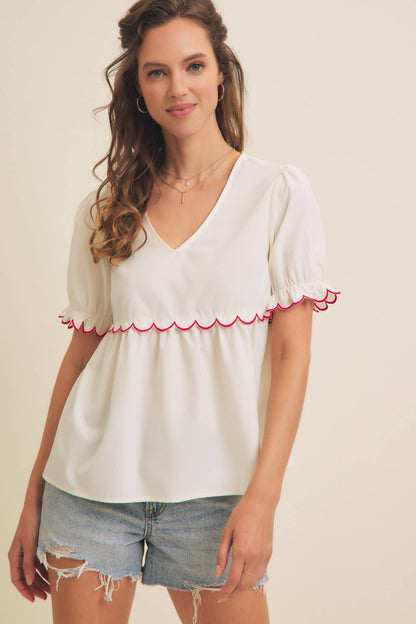 Contrast Scallop Top