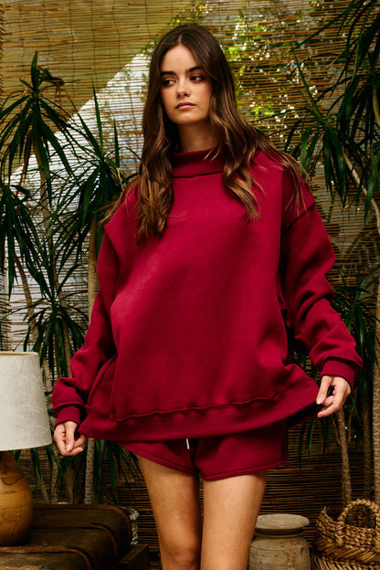 Solid Mock Neck Sweatshirt Top
