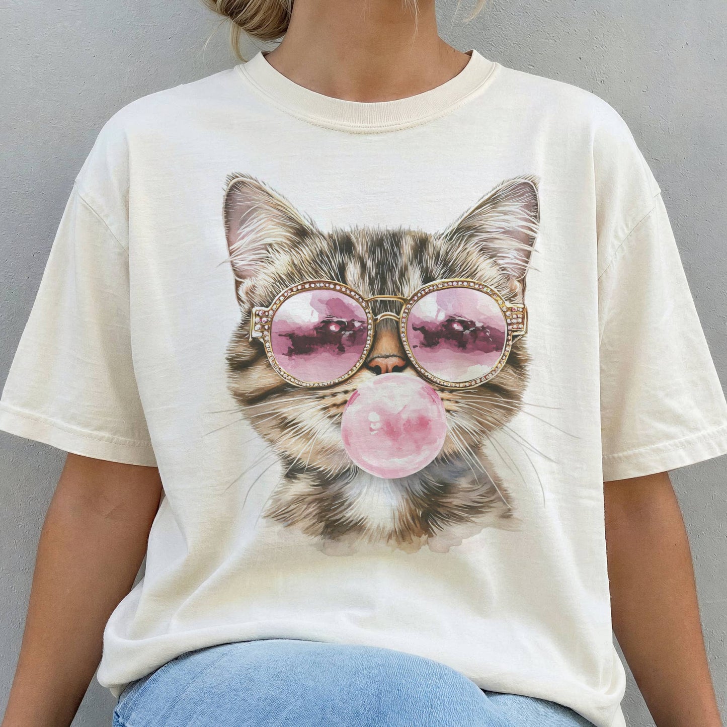 Kitten Bubblegum and Sunglasses Graphic Tee
