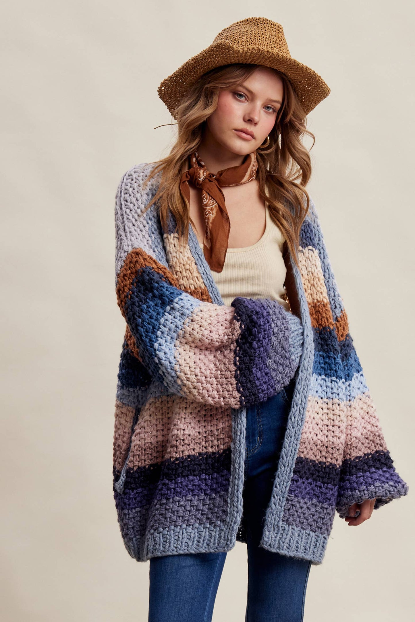 Rainbow Hand-Crochet Open Cardigan