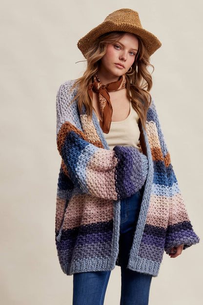 Rainbow Hand-Crochet Open Cardigan