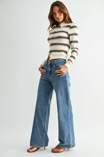 Asymmetric Seamed Straight Denim