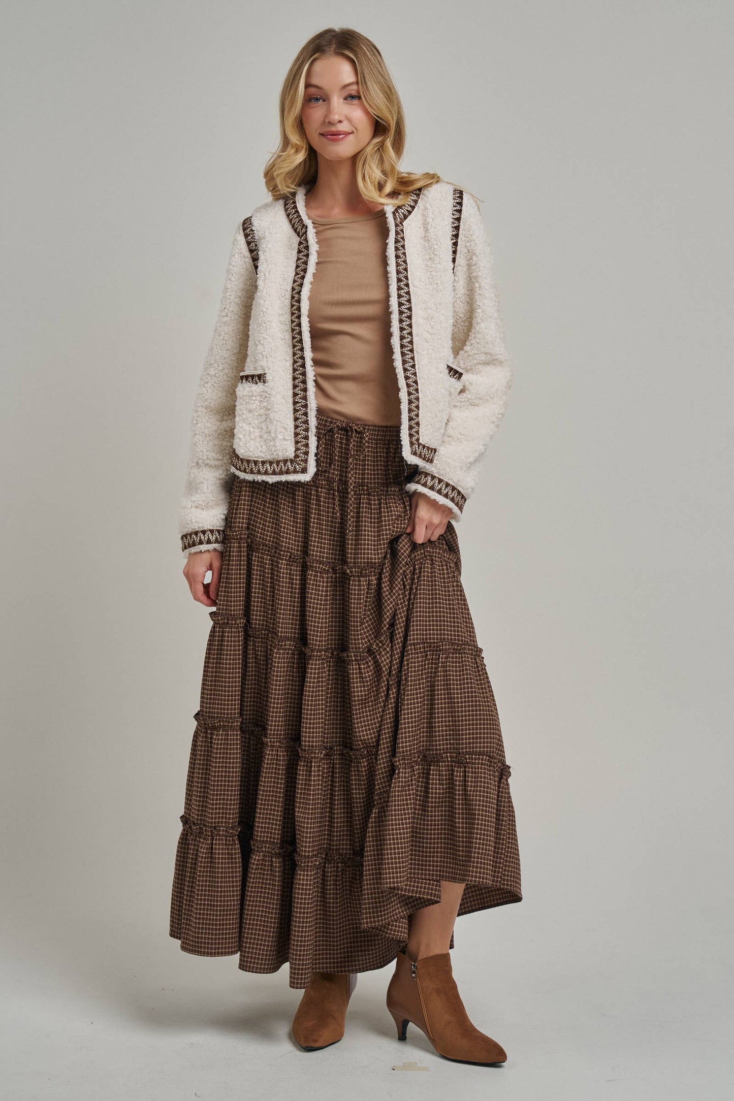 Mini Checkered Tiered Maxi Skirt