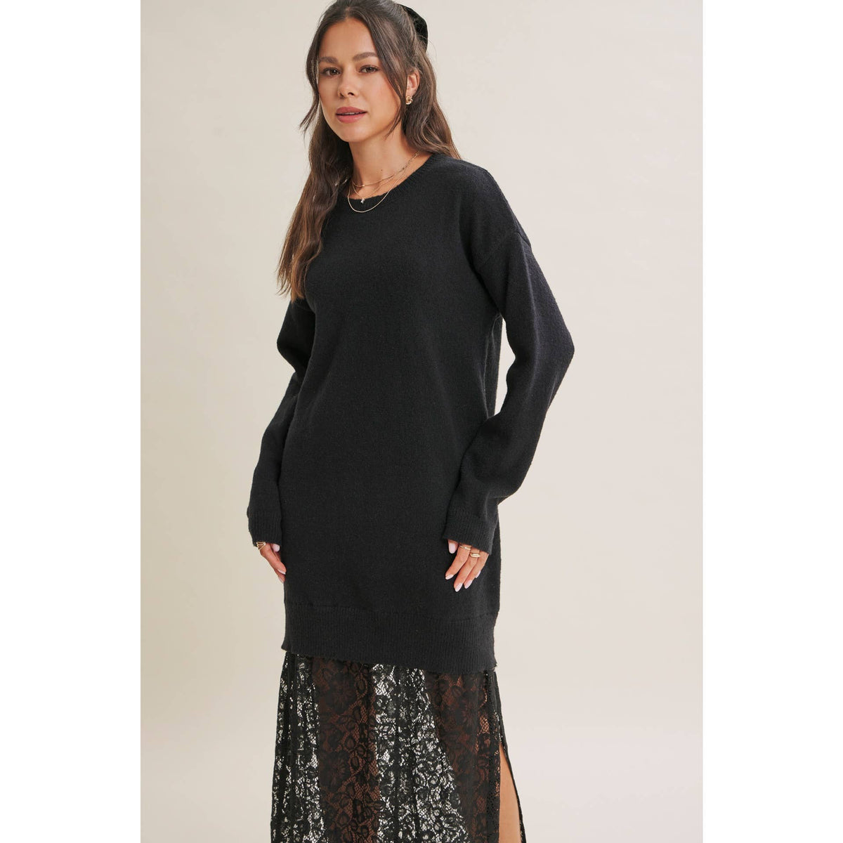Lace Layered Maxi Sweater Dress