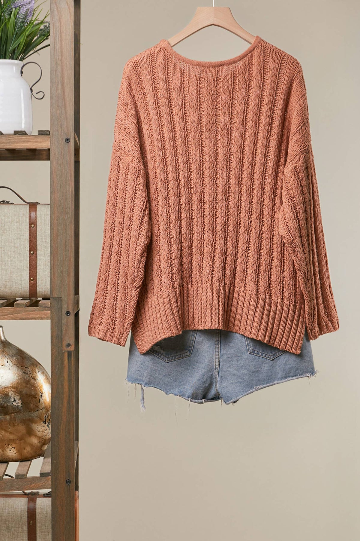 Relaxed Fit Rib Knit Pocket Sweater